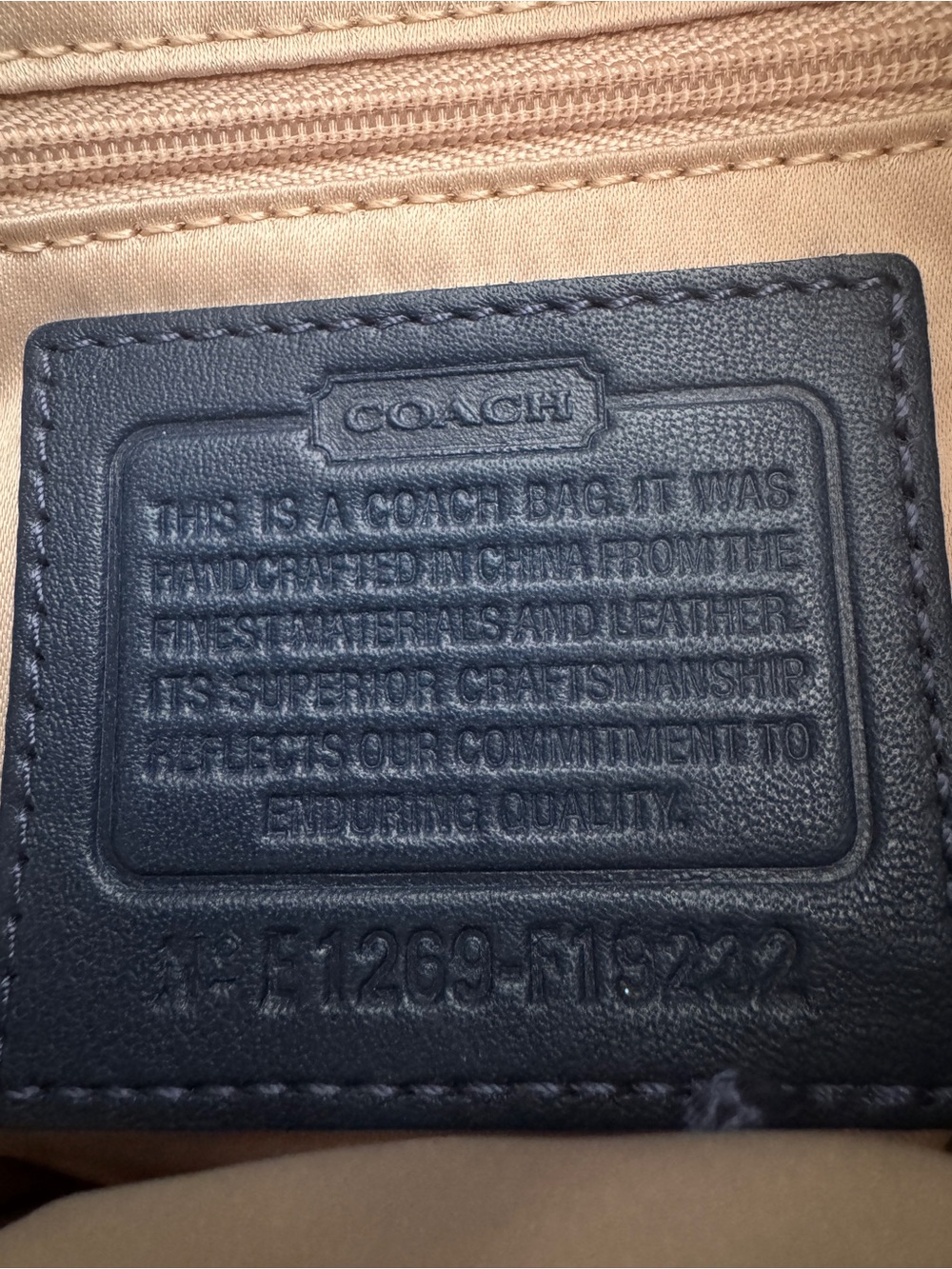 Coach F19232 Tan Signature Canvas Crossbody with Navy Trim - Picture 4 of 15